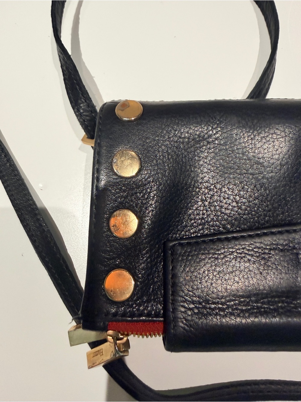 Hammit Black Leather Crossbody Wallet with Gold Stud Accents. - Picture 5 of 8